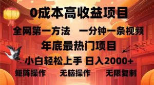 0成本高收益蓝海项目，一分钟一条视频，年底最热项目，小白轻松日入…-优创圈