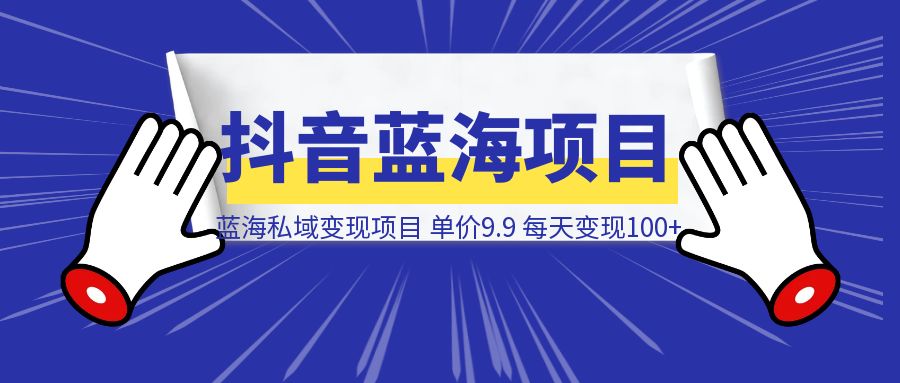 抖音蓝海小赛道私域变现项目，单价9.9/单天变现100+，实操玩法分享给你