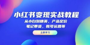 小红书变现实战教程：从小白到精英，产品定价，笔记带货，账号运营等-优创圈