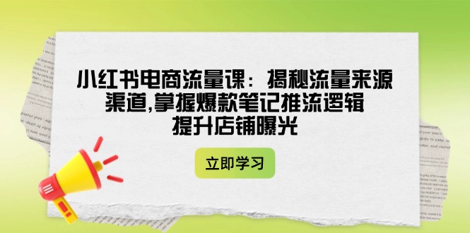 小红书电商流量课：揭秘流量来源渠道,掌握爆款笔记推流逻辑,提升店铺曝光