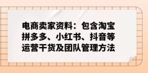 电商卖家资料：包含淘宝、拼多多、小红书、抖音等运营干货及团队管理方法-优创圈