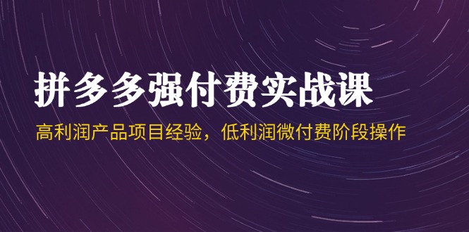拼多多强付费实战课-44期，高利润产品项目经验，低利润微付费阶段操作-轻创圈