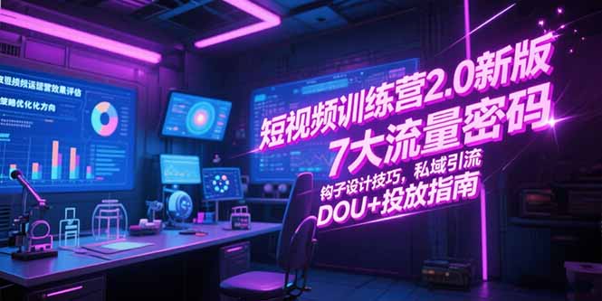 短视频训练营2.0新版，7大流量密码/钩子设计技巧/私域引流/DOU+投放指南-轻创圈