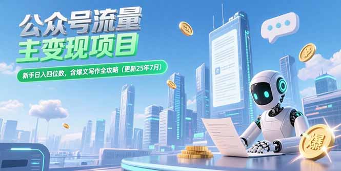 公众号流量主变现项目，新手日入四位数，含爆文写作全攻略(更新25年7月)-点创网