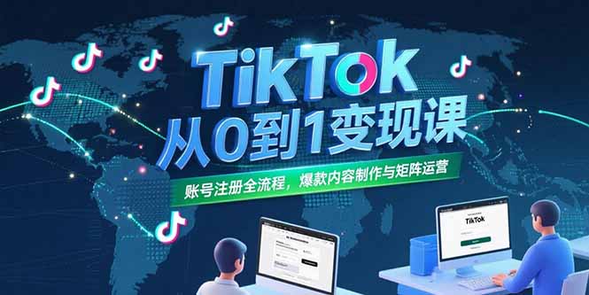 TikTok从0到1变现课，账号注册全流程，爆款内容制作与矩阵运营-取盛轻创