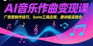 AI音乐作曲变现课，广告歌制作技巧，Suno工具应用，唐诗摇滚融合-优创圈