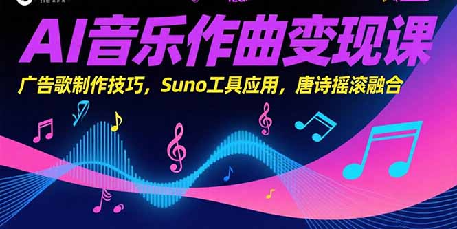 AI音乐作曲变现课，广告歌制作技巧，Suno工具应用，唐诗摇滚融合-取盛轻创