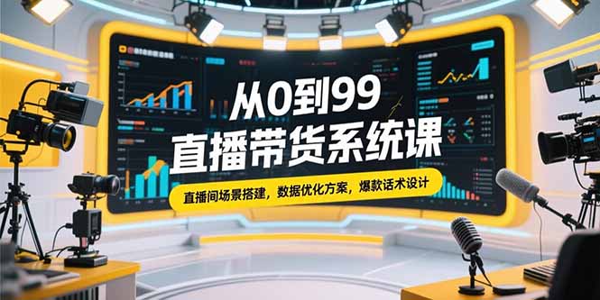从0到99直播带货系统课，直播间场景搭建，数据优化方案，爆款话术设计-取盛轻创