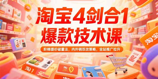 淘宝4剑合1爆款技术课73期：阶梯提价破量法，内外销双改策略 全站推广拉升-取盛轻创