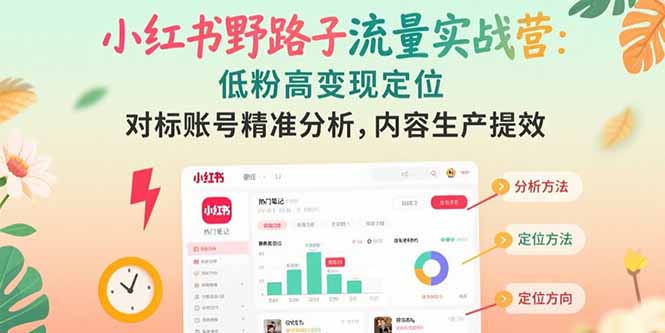 小红书野路子流量实战营：低粉高变现定位 对标账号精准分析 内容生产提效-点创网
