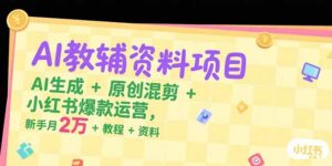 AI教辅资料项目,AI生成+原创混剪+小红书爆款运营,新手月入2万+教程+资料-优创圈