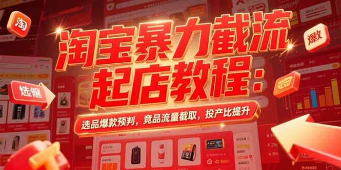 淘宝暴力截流起店教程：选品爆款预判，竞品流量截取，投产比提升-云创优业