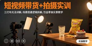 短视频带货+拍摄实训：三灯布光法详解,场景搭建逻辑拆解,饮品零食实景教学-优创圈