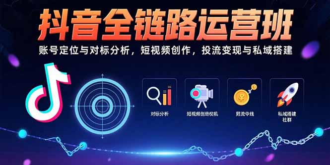 抖音全链路运营班：账号定位与对标分析，短视频创作，投流变现与私域搭建-取盛轻创