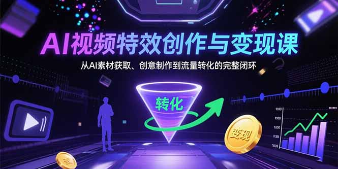 AI视频特效创作与变现课：从AI素材获取、创意制作到流量转化的完整闭环-创客圈