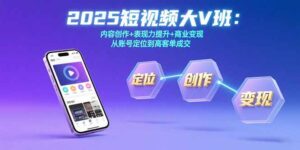2025短视频大V班：内容创作+表现力提升+商业变现  从账号定位到高客单成交-优创圈