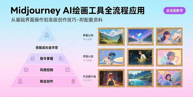 Midjourney AI绘画工具全流程应用，从基础界面操作到高级创作-附配套资料-取盛轻创