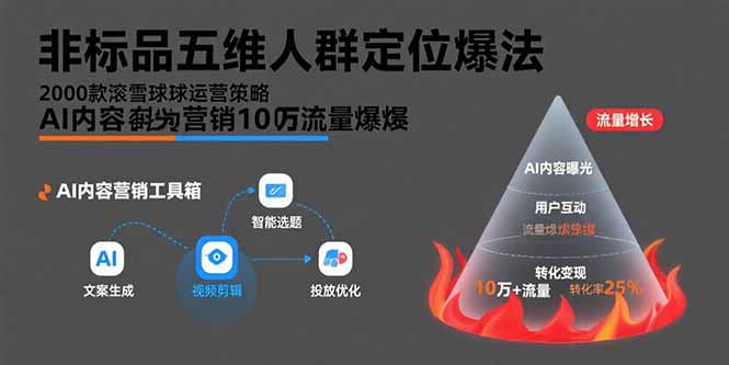 非标品五维人群定位法，2000款滚雪球运营策略，AI内容营销10万流量引爆-取盛轻创