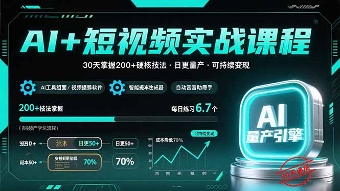AI+短视频实战课程：30天掌握200+硬核技法，实现日更量产可持续变现-威虎科创