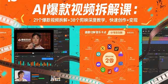 AI爆款视频拆解课：21个爆款视频拆解+38个剪映深度教学，快速创作+变现-云创优业