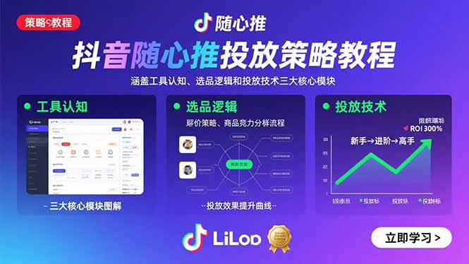 抖音随心推投放策略教程：涵盖工具认知、选品逻辑和投放技术三大核心模块-取盛轻创