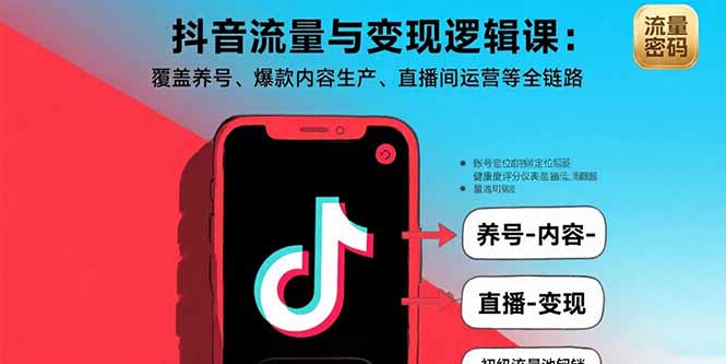 抖音流量与变现逻辑课：覆盖养号、爆款内容生产、直播间运营等全链路-创客圈