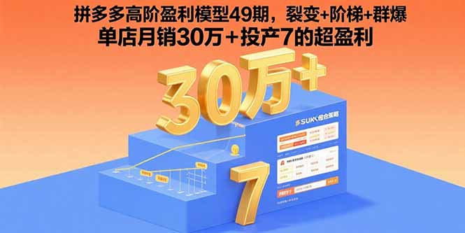 拼多多高阶盈利模型49期，裂变+阶梯+群爆  单店月销30万+投产7的超盈利-优创圈