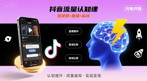 抖音流量认知课，短视频+直播+私域，认知提升，闪电开悟-取盛轻创