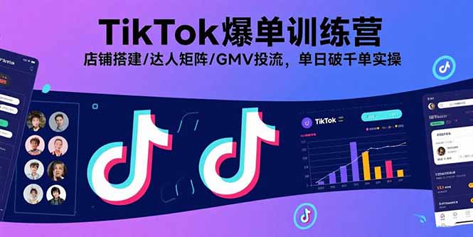 TikTok爆单训练营，店铺搭建/达人矩阵/GMV投流，单日破千单实操-胜创圈