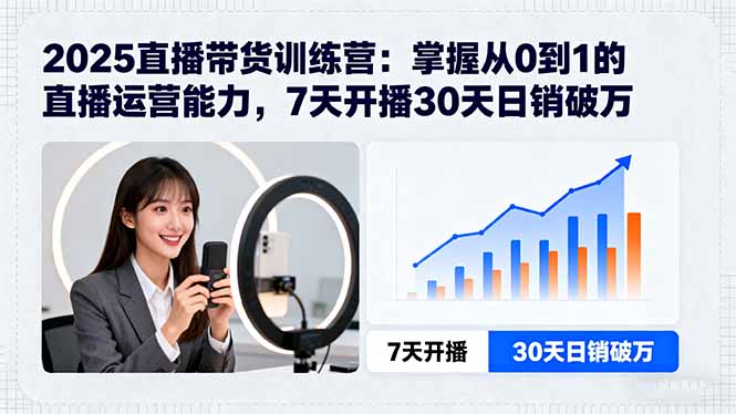 2025直播带货训练营：掌握从0到1的直播运营能力，7天开播30天日销破万-胜创圈