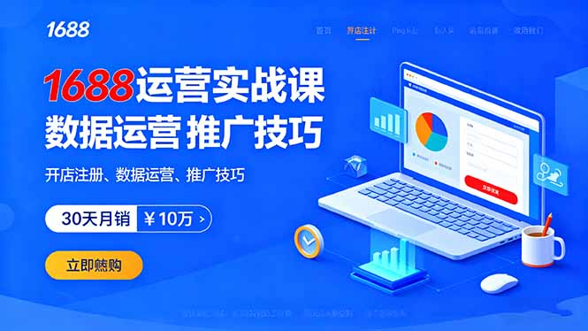 1688运营实战课：开店注册、数据运营、推广技巧，30天月销破10万+-点创网