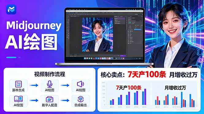 AI绘图照片开口说话视频制作：Midjourney+数字人，7天产100条月增收过万-点创网