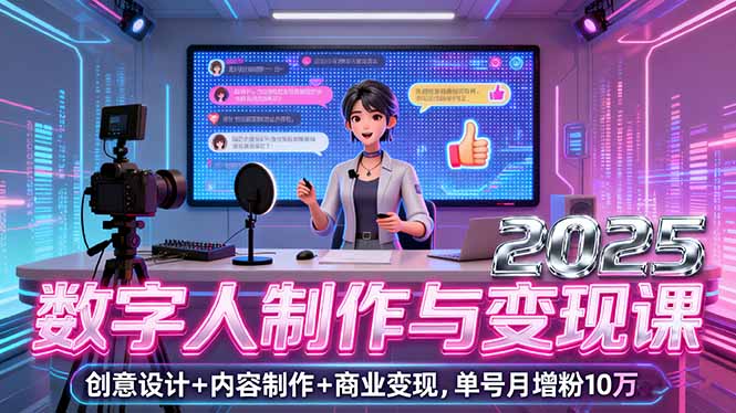 2025数字人制作与变现课，创意设计+内容制作+商业变现，单号月增粉10万+-点创网