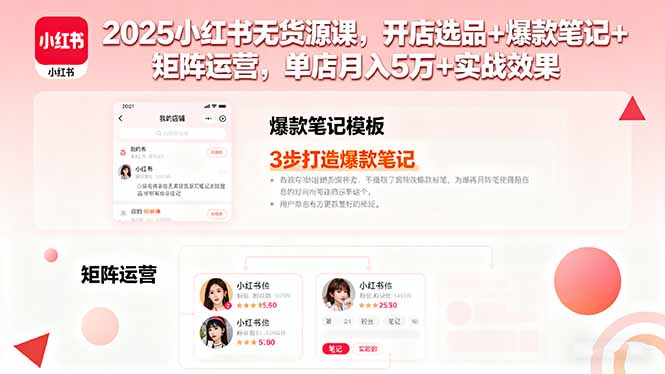 2025小红书无货源课，开店选品+爆款笔记+矩阵运营，单店月入5万+实战效果-点创网