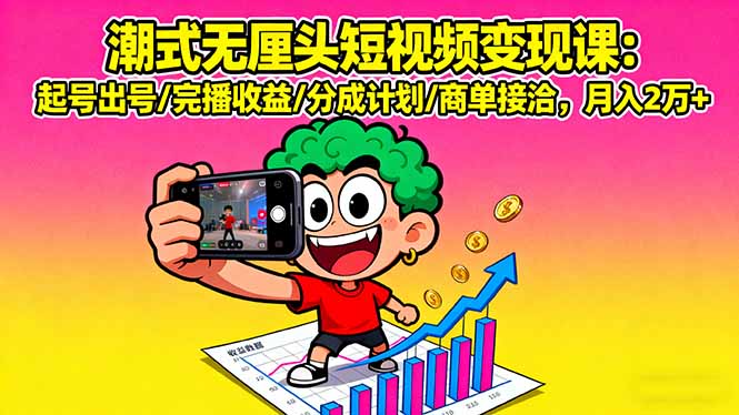 潮式无厘头短视频变现课：起号出号/完播收益/分成计划/商单接洽，月入2万+-伙伴笔记