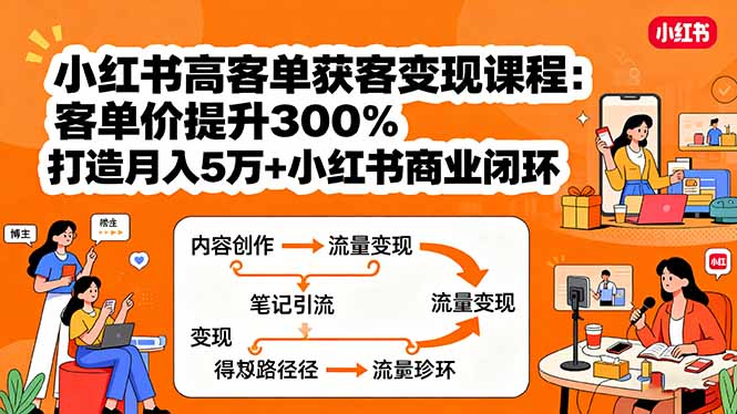 小红书高客单获客变现课程：客单价提升300%，打造月入10万+小红书商业闭环-点创网