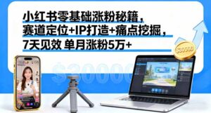 小红书零基础涨粉秘籍,赛道定位+IP打造+痛点挖掘,7天见效 单月涨粉5万+-优创圈