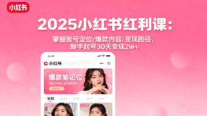 2025小红书红利课：掌握账号定位/爆款内容/变现路径，新手起号30天变现2w+-优创圈