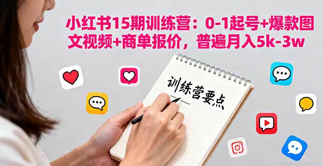 小红书15期训练营：0-1起号+爆款图文视频+商单报价，普遍月入5k-3w-点创网