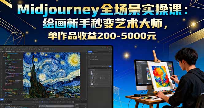 Midjourney全场景实操课：绘画新手秒变艺术大师，单作品收益200-5000元-聚创学社