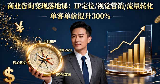 商业咨询变现落地课:IP定位/视觉营销/流量转化,单客单价提升300%-课赚圈