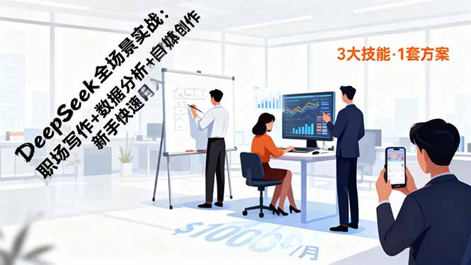 DeepSeek全场景实战：职场写作+数据分析+自媒体创作，新手快速月入过万-云创优业