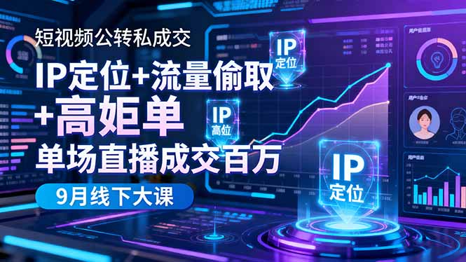 短视频公转私成交9月线下大课，IP定位+流量偷取+高客单，单场直播成交百万-伙伴笔记