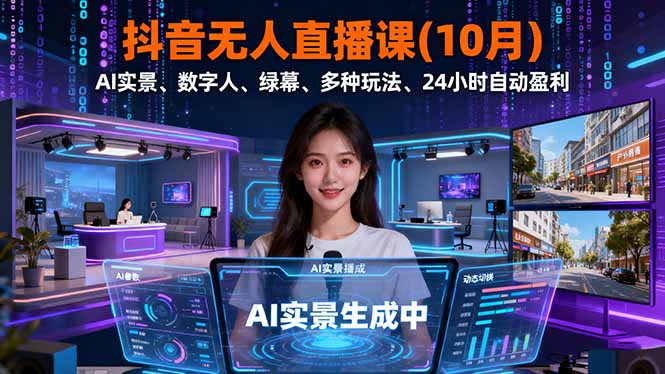 抖音无人直播课(10月)，AI实景、数字人、绿幕、多种玩法、24小时自动盈利-伙伴笔记