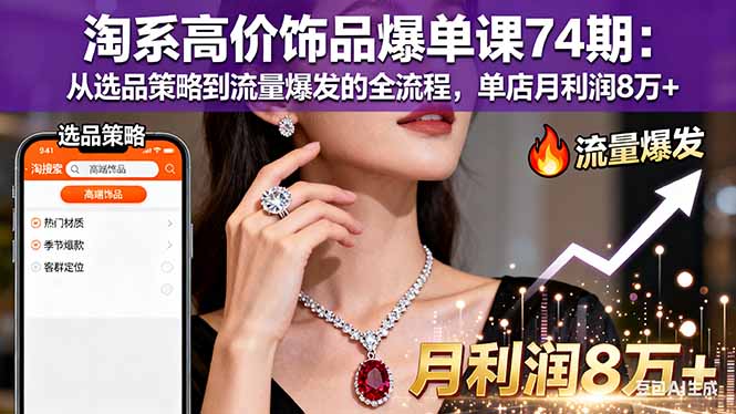 淘系高价饰品爆单课74期：从选品策略到流量爆发的全流程，单店月利润8万+-聚创学社