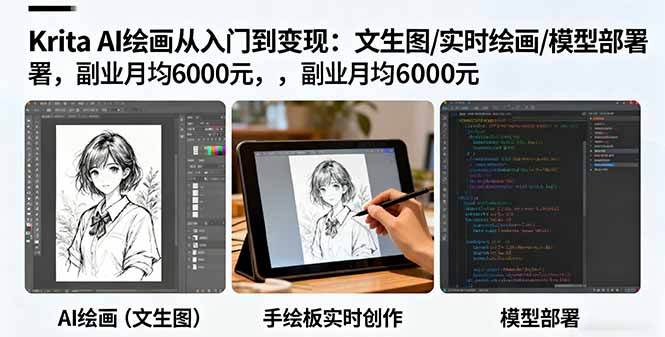 Krita AI绘画从入门到变现：文生图/实时绘画/模型部署，副业月均6000元-清创圈