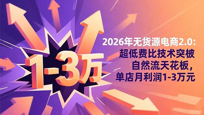 2026年无货源电商2.0：超低费比技术突破自然流天花板，单店月利润1-3万元-课赚圈