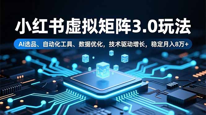 小红书虚拟矩阵3.0玩法，AI选品、自动化工具、数据优化，技术驱动增长，稳定月入8万+-创客圈
