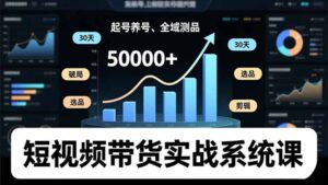 短视频带货实战系统课，起号养号、选品剪辑、全域测品，新手30天破局月佣金50000+-优创圈