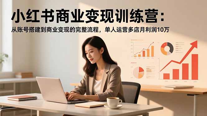 小红书商业变现训练营：从账号搭建到商业变现的完整流程，单人运营多店月利润10万-聚创学社